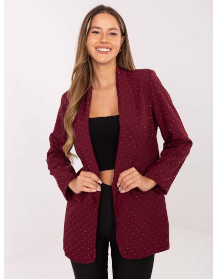 Levně Bordové elegantní sako s aplikacemi RUE PARIS