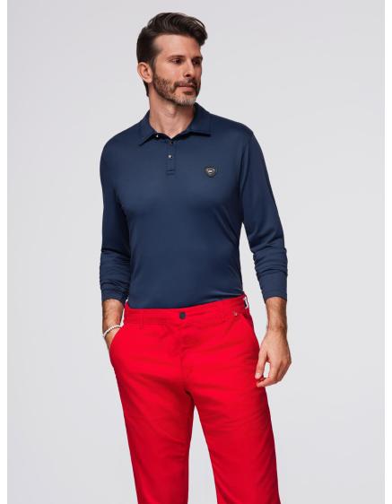 Polo tričko s dlouhým rukávem a elegantními knoflíky s logem značky – tmavě modré V3 OM-POLS-0139
