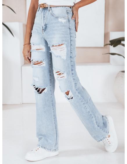 Dámské wide leg džíny s dírami modré