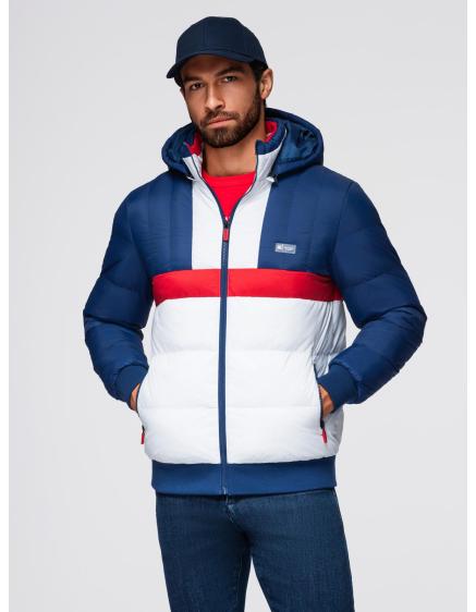 Levně Barevná retro pánská sportovní bunda – modrá a bílá V1 OM-JALP-0296