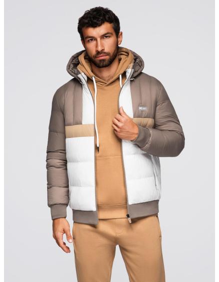 Levně Barevná retro pánská sportovní bunda – béžová a bílá V2 OM-JALP-0296
