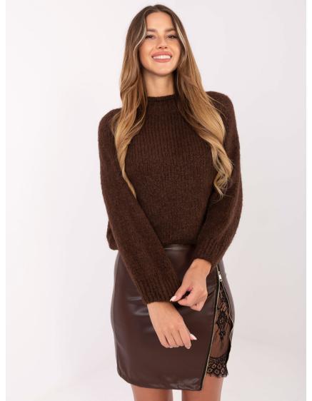 Levně Hnědý oversize svetr s kulatým výstřihem