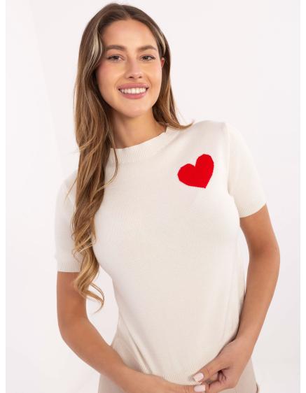 Levně Světle béžový dámský svetr se srdíčkem