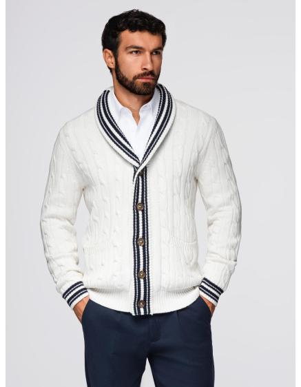 Levně Pánský svetr s šálovým límcem v preppy stylu – bílý V1 OM-SWCD-0152