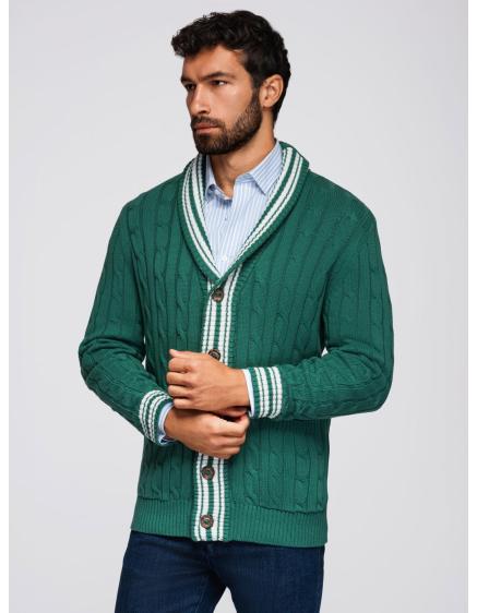Levně Pánský svetr s šálovým límcem v preppy stylu – zelený V2 OM-SWCD-0152