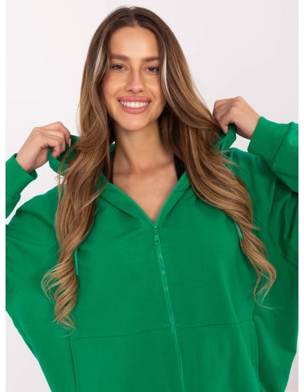 Levně Zelená mikina oversize s kapucí