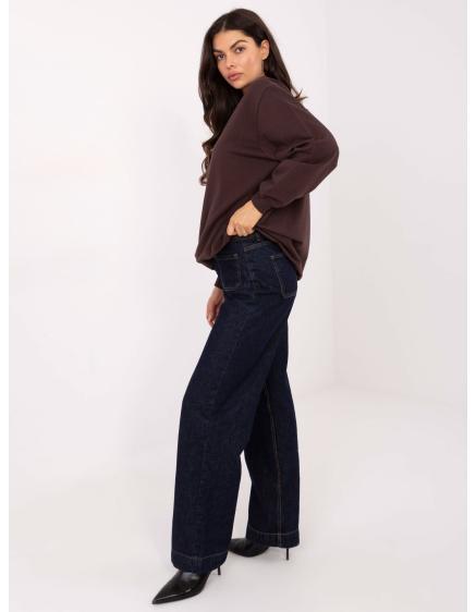 Levně Čokoládová mikina oversize bez kapuce BASIC FEEL GOOD