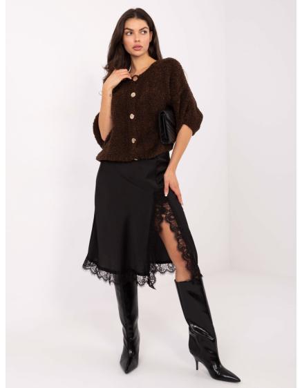 Levně Tmavě hnědý svetr s knoflíky v oversize střihu