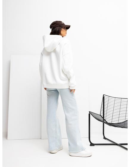 Levně Ecru dámská mikina oversize s kapucí RUE PARIS