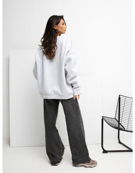 Levně Světle šedá mikina oversize s nášivkou RUE PARIS