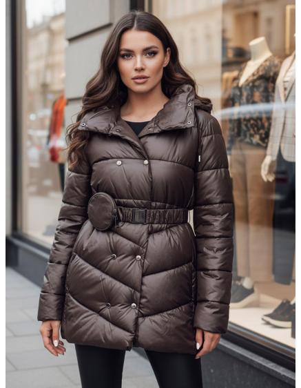 Levně Dámský zimní prošívaný kabát s kapucí BLOOM mokka