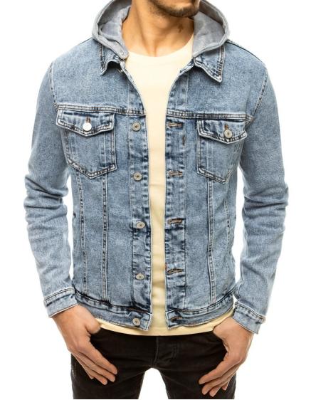 Pánská džínová bunda s kapucí modrá