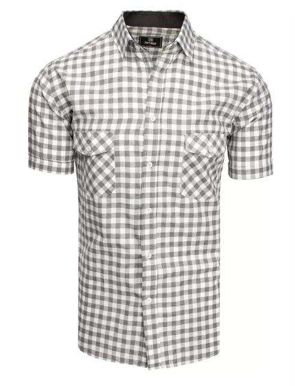 Šedobílá kostkovaná pánská košile s krátkým rukávem