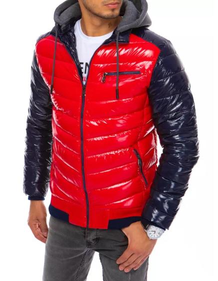 Pánská stylová zimní bunda prošívaná s kapucí STREET červená a modrá