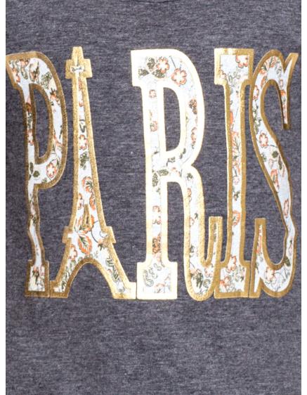 Tmavě šedá bavlněná dívčí halenka s nápisem PARIS