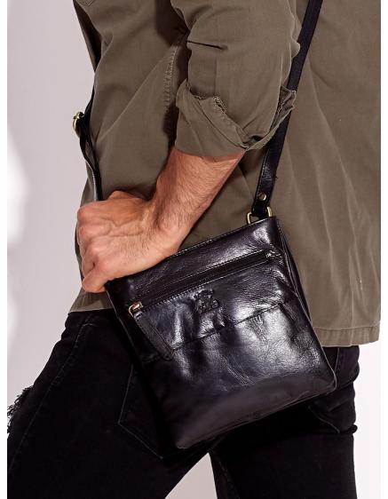 Černá kožená pánská taška s rozdělenými přihrádkami