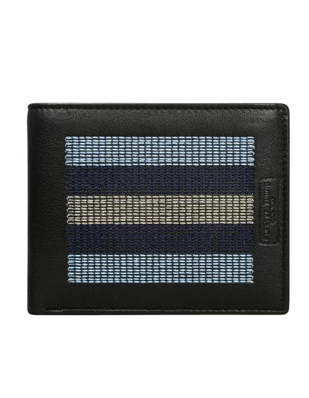 Černá kožená peněženka s modrým prošíváním
