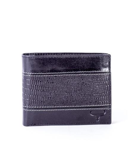 Černá pánská kožená peněženka s vodorovnou ražbou