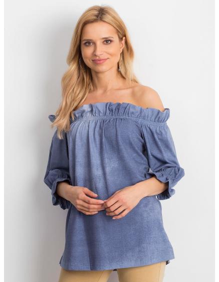 Levně Dámská halenka pruhovaná se záhyby ANNA modrá