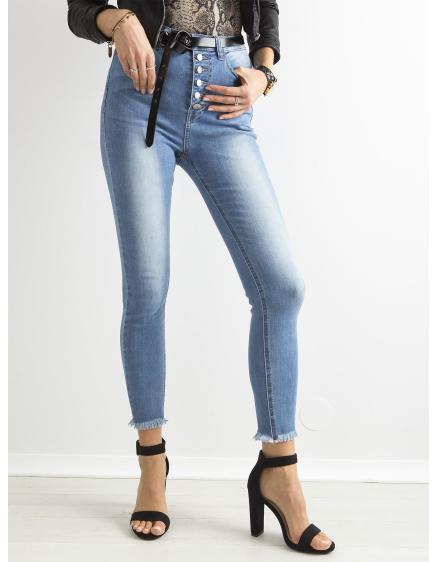 Levně Dámské džíny s vysokým pasem a knoflíky vybledlé SKINNY modré