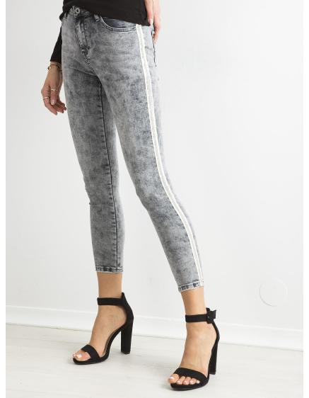 Dámské džíny s flitrovanými pruhy úzké TIGHT šedé