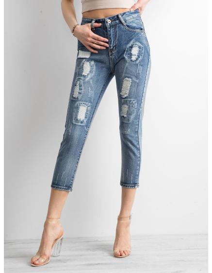 Dámské džíny s roztržením a sepraným efektem MILA modré