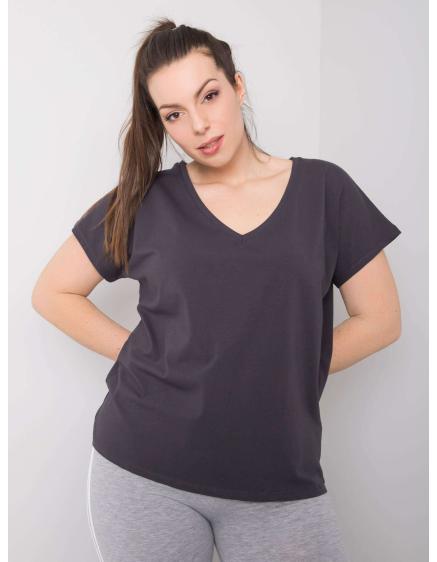 Dámské tričko s výstřihem plus size do V CASSIE grafitové šedé