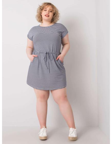 Dámské šaty pruhované plus size mini SARIYAH námořnicky modré a bílé