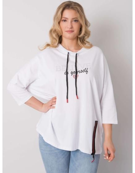 Levně Dámská halenka plus size s kamínky PHILOMENA bílá