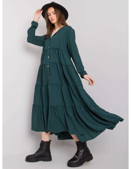 Dámské šaty s volánem Atrani RUE PARIS tmavě zelené