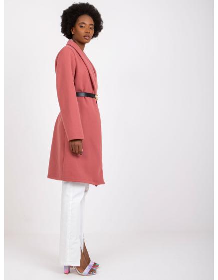 Dámský kabát s páskem LUNA špinavě růžový