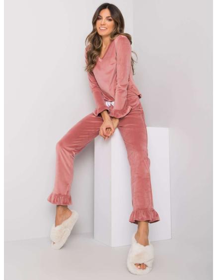 Dámské pyžamo s kalhotami velurové Camille RUE PARIS růžové