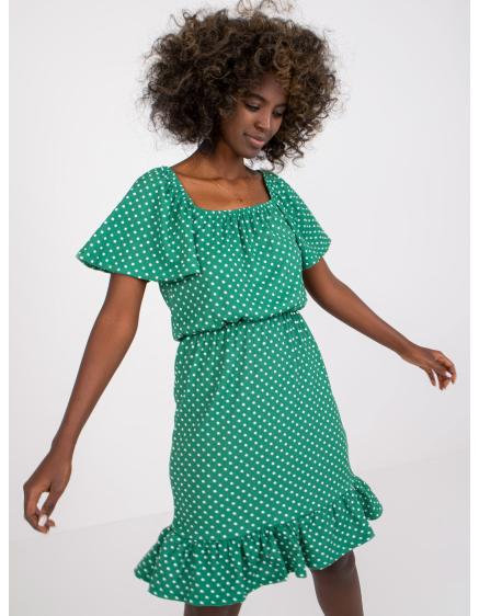 Dámské šaty s puntíky bavlněné mini RUE PARIS zelené