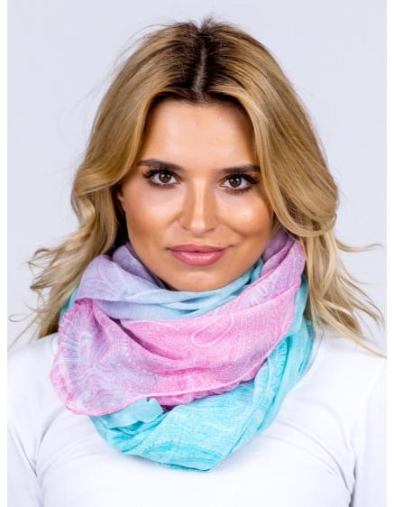 Modro-růžový vzdušný ombre šátek s motivem