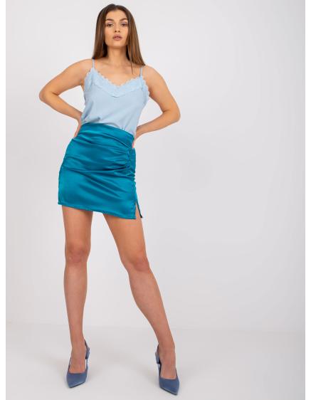 Dámská sukně plisovaná saténová mini Olya RUE PARIS modrá