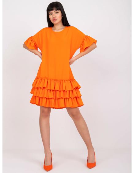 Dámské šaty s volánem a krátkými rukávy BELLE oranžové
