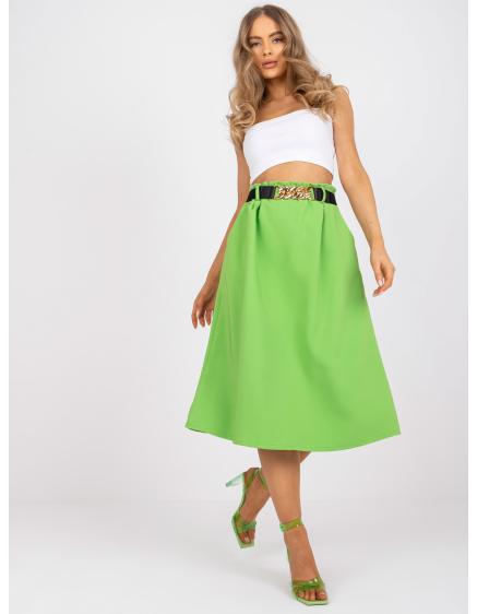 Dámská sukně s elastickým pasem midi trapézová VIA světle zelená