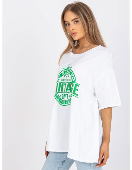 Dámské tričko oversize s nášivkou BRETA bílé a zelené