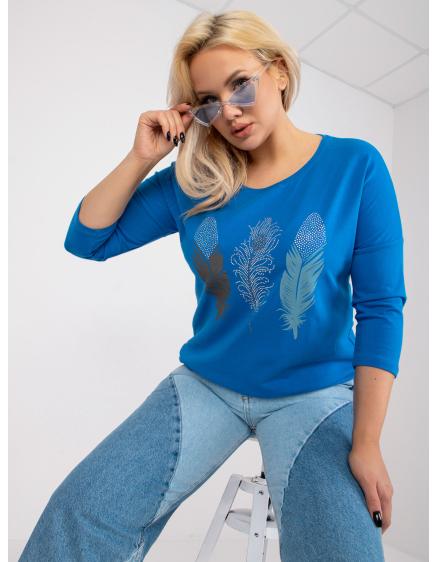 Levně Dámská halenka s nášivkou a potiskem plus size LEAT tmavě modrá