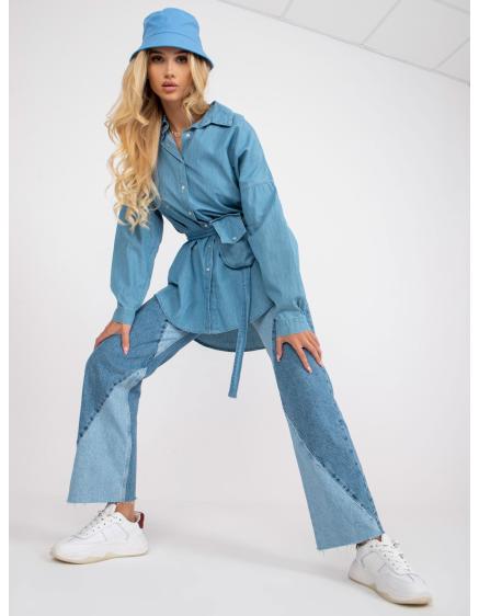 Levně Dámská košile oversize dlouhá bavlněná RUE PARIS modrá