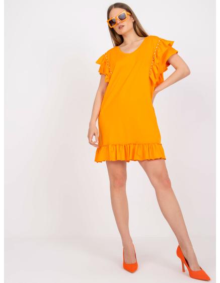 Dámské šaty s volánem a nášivkou na rukávech MELANTHA oranžové