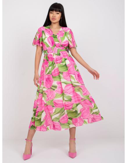 Dámské šaty s výstřihem květinové ONIA růžové a zelené