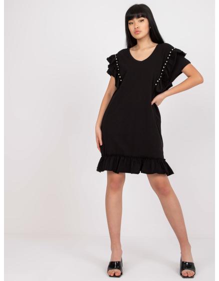 Levně Dámské šaty s volánem bavlněné CARINE černé