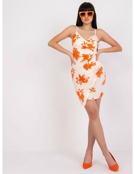 Dámské šaty s květinovým potiskem mini EREA béžovo-oranžové