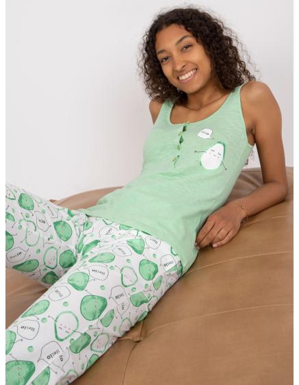 Dámské pyžamo dvoudílné bavlněné s potiskem SLEEPY zelené