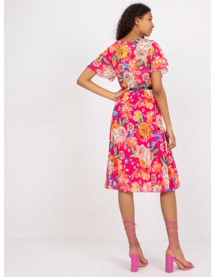 Dámské šaty s krátkým rukávem plisované květinové CICI růžové