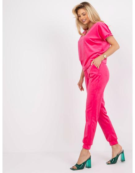 Dámský komplet s kalhotami velurový RUE PARIS růžový