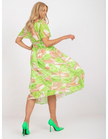 Dámské šaty s barevnými vzory midi HINNA béžovo-zelené