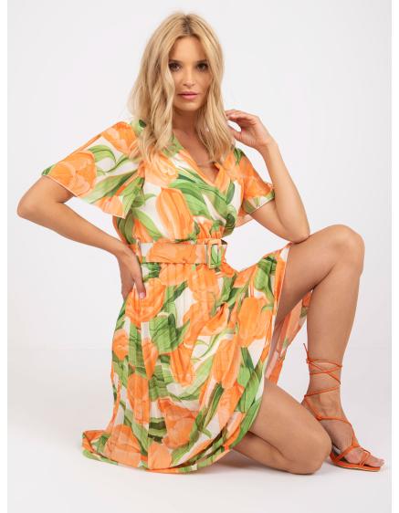 Dámské šaty s květinami PIPER oranžové a zelené