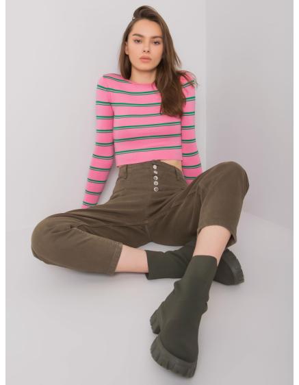 Levně Dámské kalhoty s vysokým pasem džínové AUBURN khaki